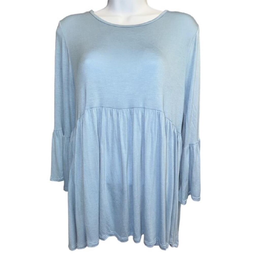 Ginger G Large Top Lovely Sky Blue Peasant Fancy Flare Sleeves Popular Back Ties